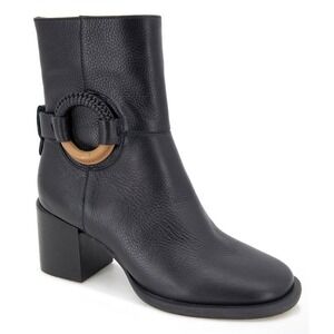 Gentle Souls K Cole Holi 10 M Black Leather Block Heel Bootie Braided Ring Boots